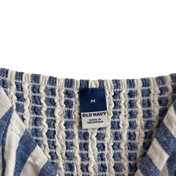 Old Navy Womens Medium Blue White Striped Linen Blend Strappy Sundress - Picture 3 of 5
